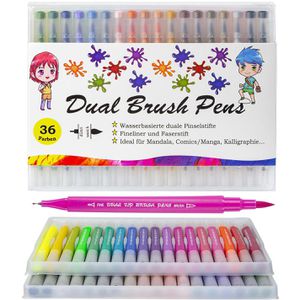 Kunstify Brush-Pen 600006 Dual Aquarellstifte, Pinselstift & Fineliner 1-5 & 0.4 mm, 36 Stück