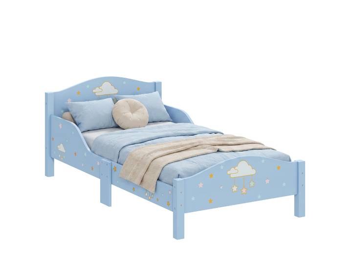 Lit Pour Enfant - Aiyaplay - Avec Barrières De Sécurité - Joli Motif Nuage - Bois - 140x70 Cm - Rose