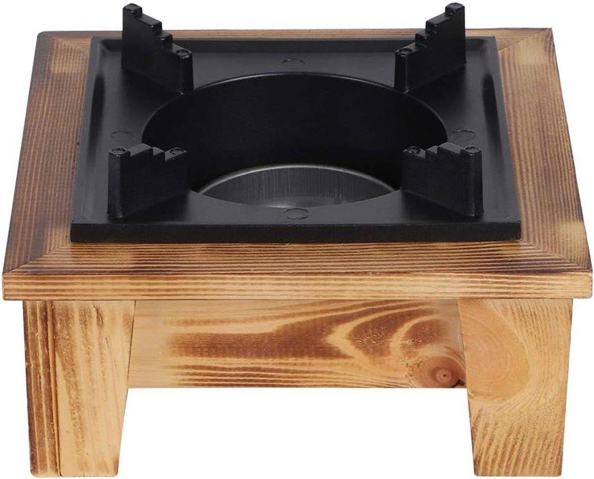 Mini draagbare charcoal grill in Japanse stijl met houten basis, zwart