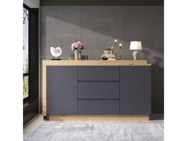 Petit bureau d angle mobile plateau pivotant 360° 120 x 50 x 76 5 cm roulettes 3 tiroirs 2 portes finition gris/chêne