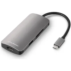 Sharkoon Type C Multiport Adapter (USB-C, 1 Port), Dockingstation + USB Hub, Grau