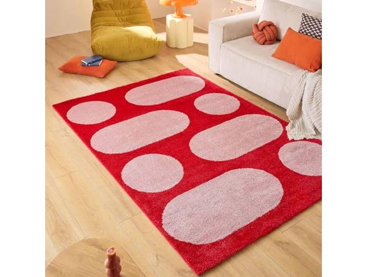 Nazar Tapis Groovy\, Coloré\, Vintage\, Rétro\, Géométrique\, Orange\, Jaune\, Rose\, Rouge\, Moelleux et Confortable\, Tapis Salon