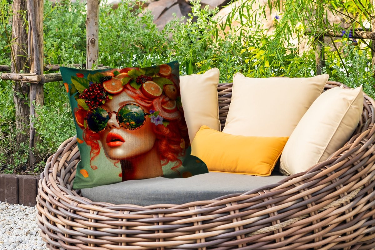 PillowMonkey Weerbestendig Sierkussen Buiten Vrouw Sinaasappel Bessen Oranje 60x60 cm