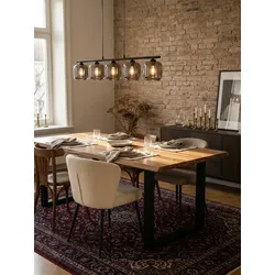 Esstisch Massivholz Metall Trapezgestell Baumkante Rechteckig, Akazie 180x90x76 cm