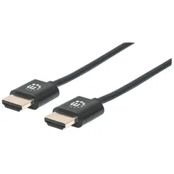 Manhattan Ultradünnes High Speed HDMI-Kabel mit Ethernet-Kanal, HEC, ARC, 3D, 4K, HDMI-Stecker auf HDMI-Stecker, geschirmt, schwarz, 1 m