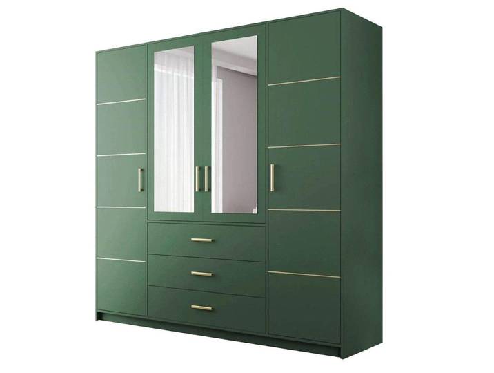 Kleiderschrank BALI D4 – 200 cm – 4 Türen, Spiegel & 3 Schubladen – (Grün)
