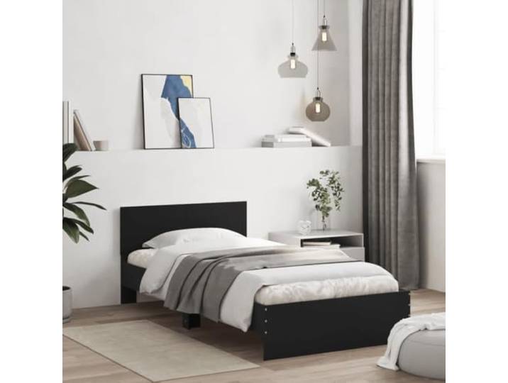 Holzwerkstoff Stabilität Feuchtigkeitsbeständig Kopfteil Rückenstütze Lesen Bettgestell mit Kopfteil Holzwerkstoff Schwarz 100x200 cm stabil Schlafzimmer Komplett Bettrahmen Lattenrost ohne Matratze