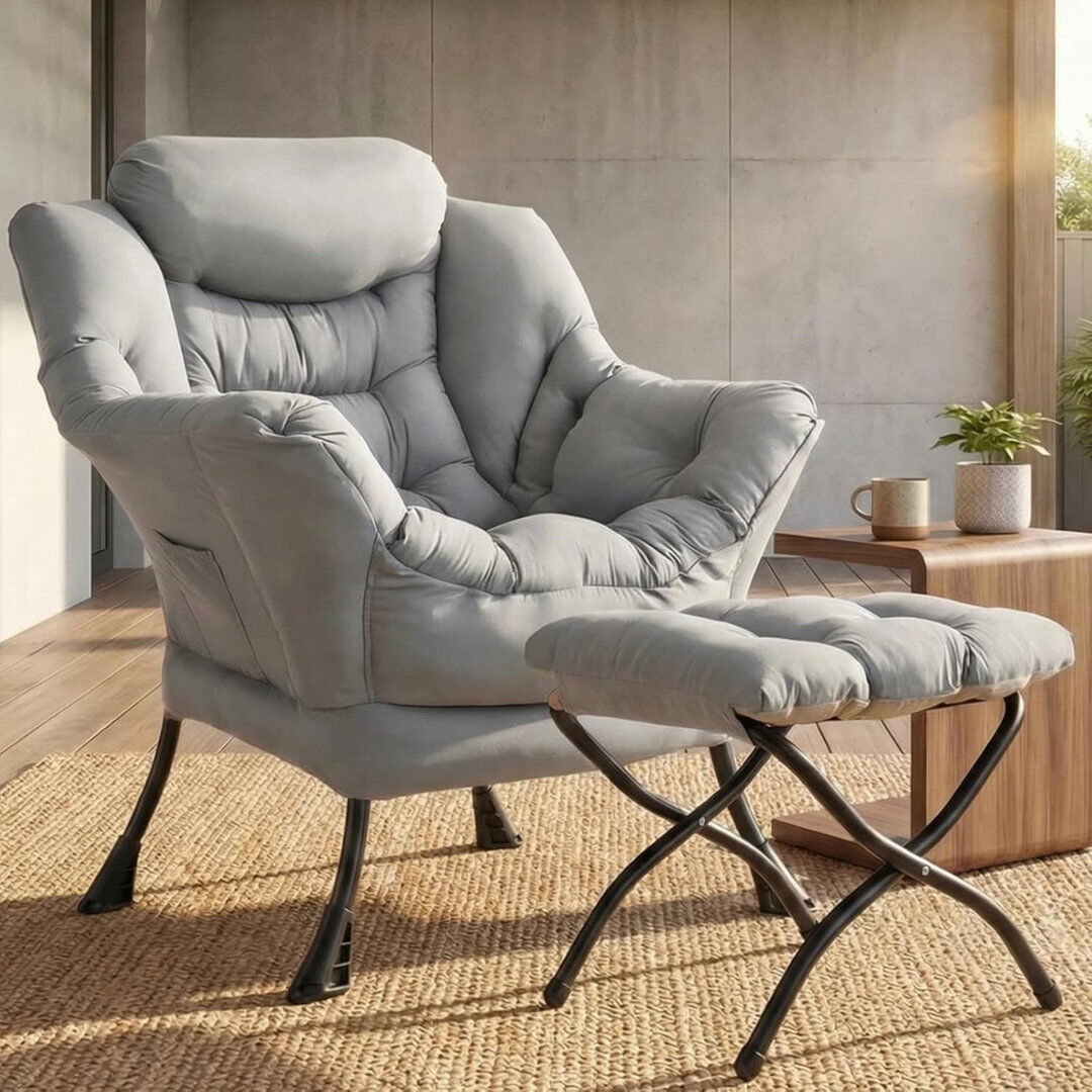 LIFERUN C01005b+c01017a Recliner with Foldable Footstool - Light Gray Grey 150