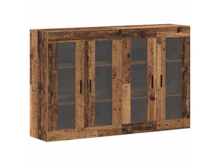 Fisinber Hängeschrank 2er Set Altholz-Optik mit Glastüren 69,5x34x90 cm Elegante Wandvitrine aus robustem Holzwerkstoff für Wohnzimmer und Esszimmer mit transparenten Glastüren für Dekoration.