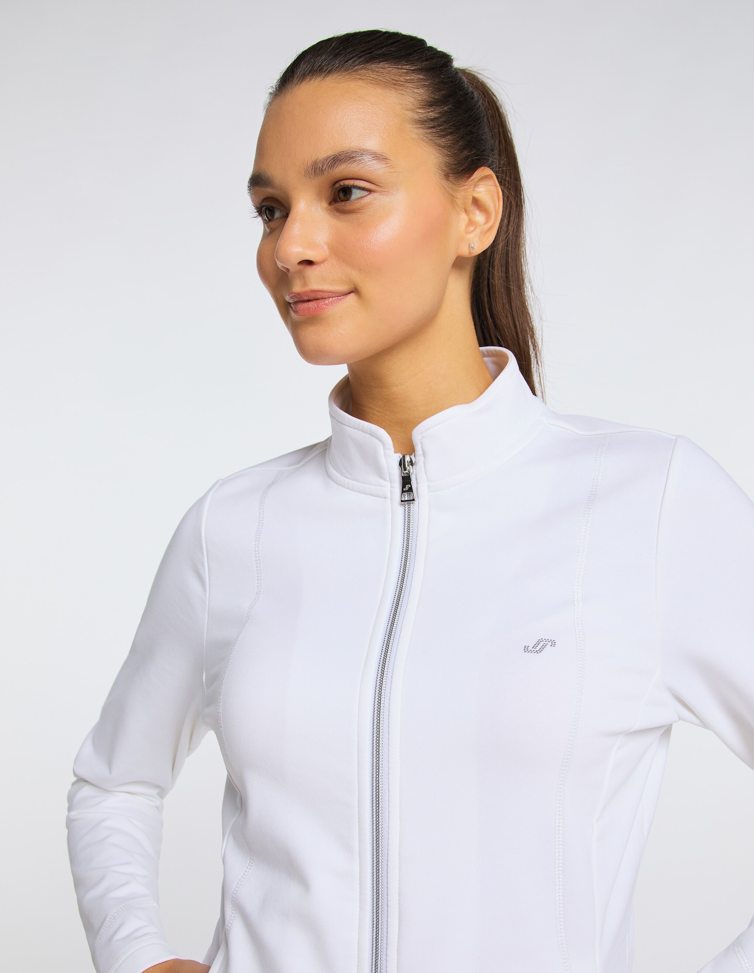 Sweatjacke JOY SPORTSWEAR "DORIT", Damen, Gr. 52, weiß, Obermaterial: 70% Baumwolle, 25% Polyester, 5% Elasthan, normal, Sweatjacken Sweatjacke, mit Reissverschluss, Langarm, aus Baumwolle, Polyester und Elasthan weiß 52