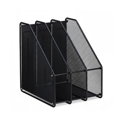 Relaxdays Stehsammler, A4, 3 Fächer, Mesh-Design, HBT: 31,5x24x29 cm, Büro & Home-Office, Stehordner, Metall, schwarz