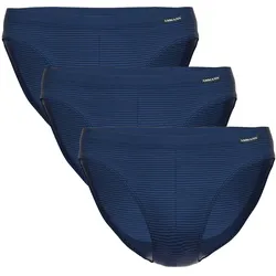 AMMANN Herren Slip 3er Pack - Jazz Pants Jeans, Feinripp, Softbund, Ton-in-Ton Streifen, Baumwollmischung Dunkelblau / M