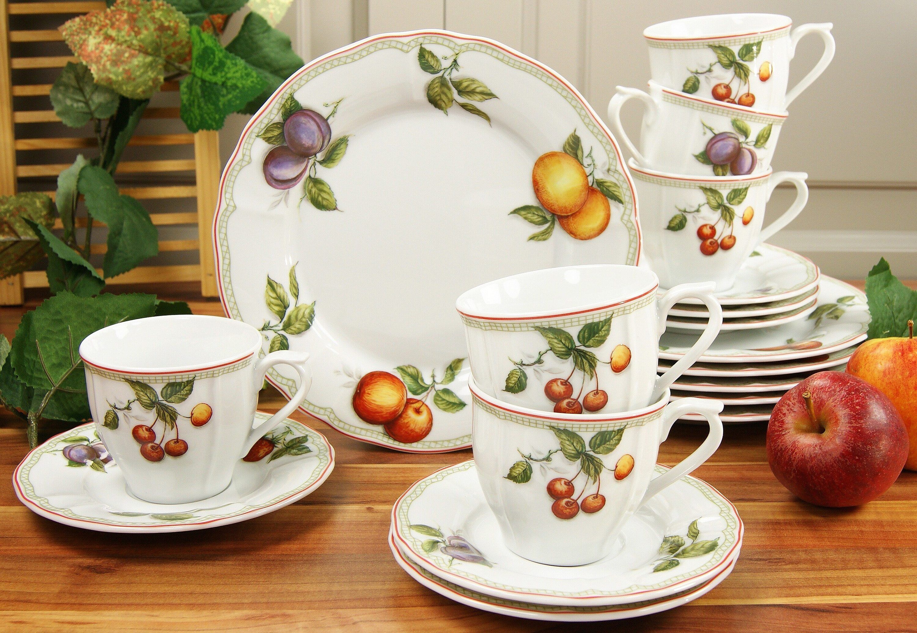 Kaffeeservice CREATABLE "Geschirr-Set Flora Orchard", bunt (weiß, bunt), 18 Stk., Porzellan, Geschirr-Sets, Kaffeeservice, Service, 18 Teile, für 6 Personen