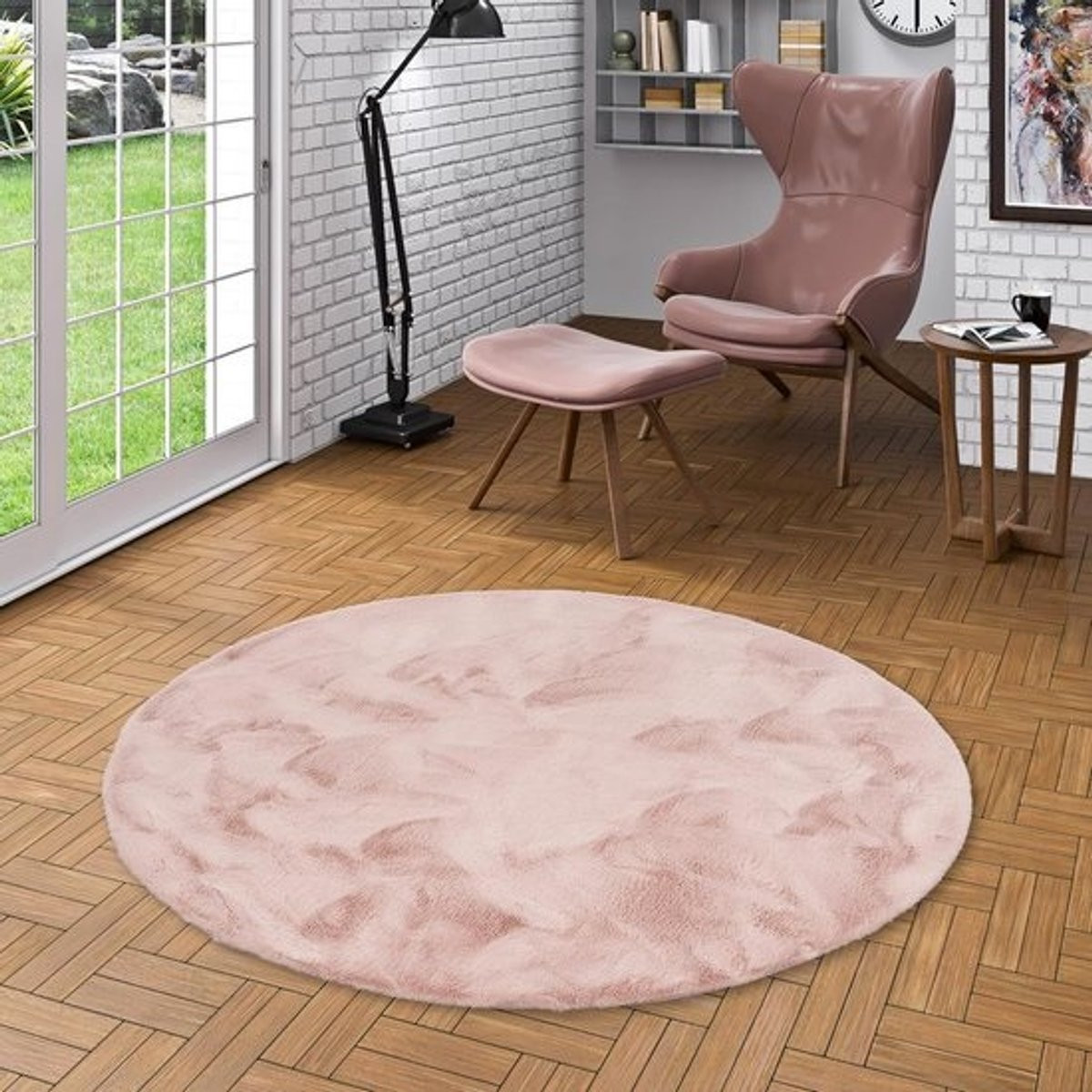 Rond Vloerkleed van Kunstbont Oudroze