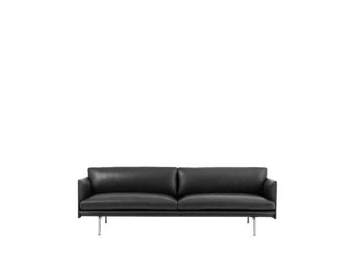 Muuto Canapé Outline 3 places cuir Refine noir- pieds en aluminium