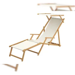 Erst-Holz Gartenliege Sonnenliege weiß Liegestuhl Fußteil Sonnendach Deckchair Holz Gartenmöbel 10-303NFS