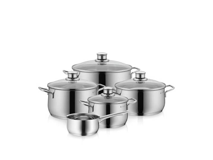 WMF Diadem Plus Topfset Induktion 5-teilig, Kochtopf Set mit Glasdeckel, Cromargan Edelstahl poliert, Induktions Töpfe Set unbeschichtet