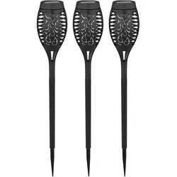 Solarleuchte Stecklampe Außen LED Steckleuchte Gartendeko Feuereffekt Dekor Stanzung Erdspieß, Kunststoff, DxH 7,5x51 cm, 3er Set