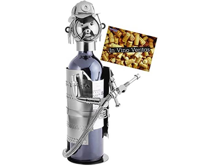 BRUBAKER Flessenhouder brandweerman metalen sculptuur met cadeaukaart