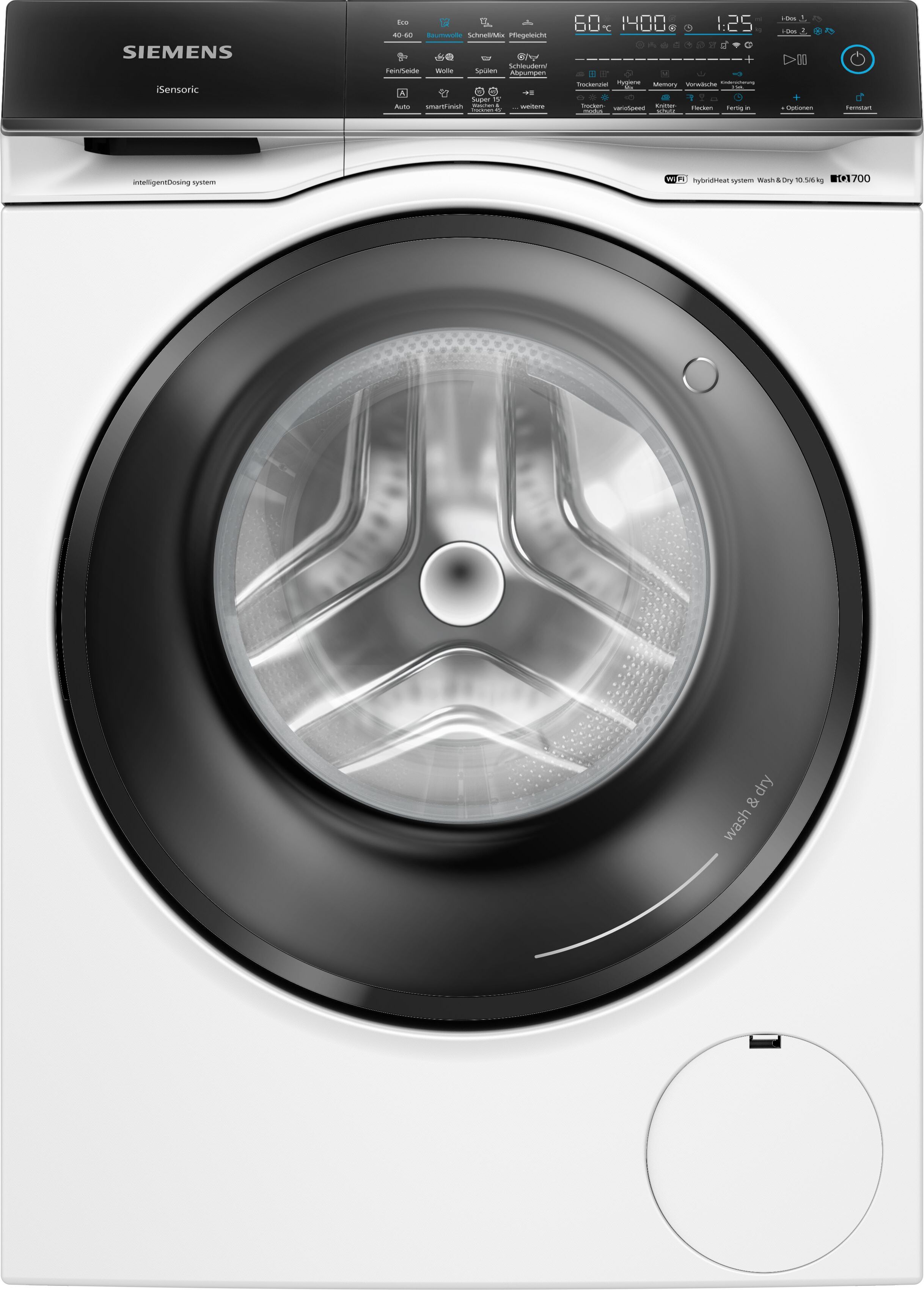 Siemens iQ700 WN54C2A40, Frontlader, Freistehend, Weiß, Links, Schwarz, Berührung