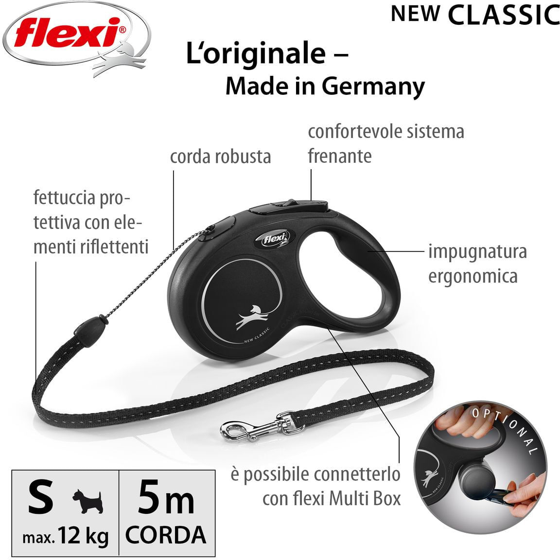 FLEXI Guinzaglio New Classic Cord Nero S - 5 METRI