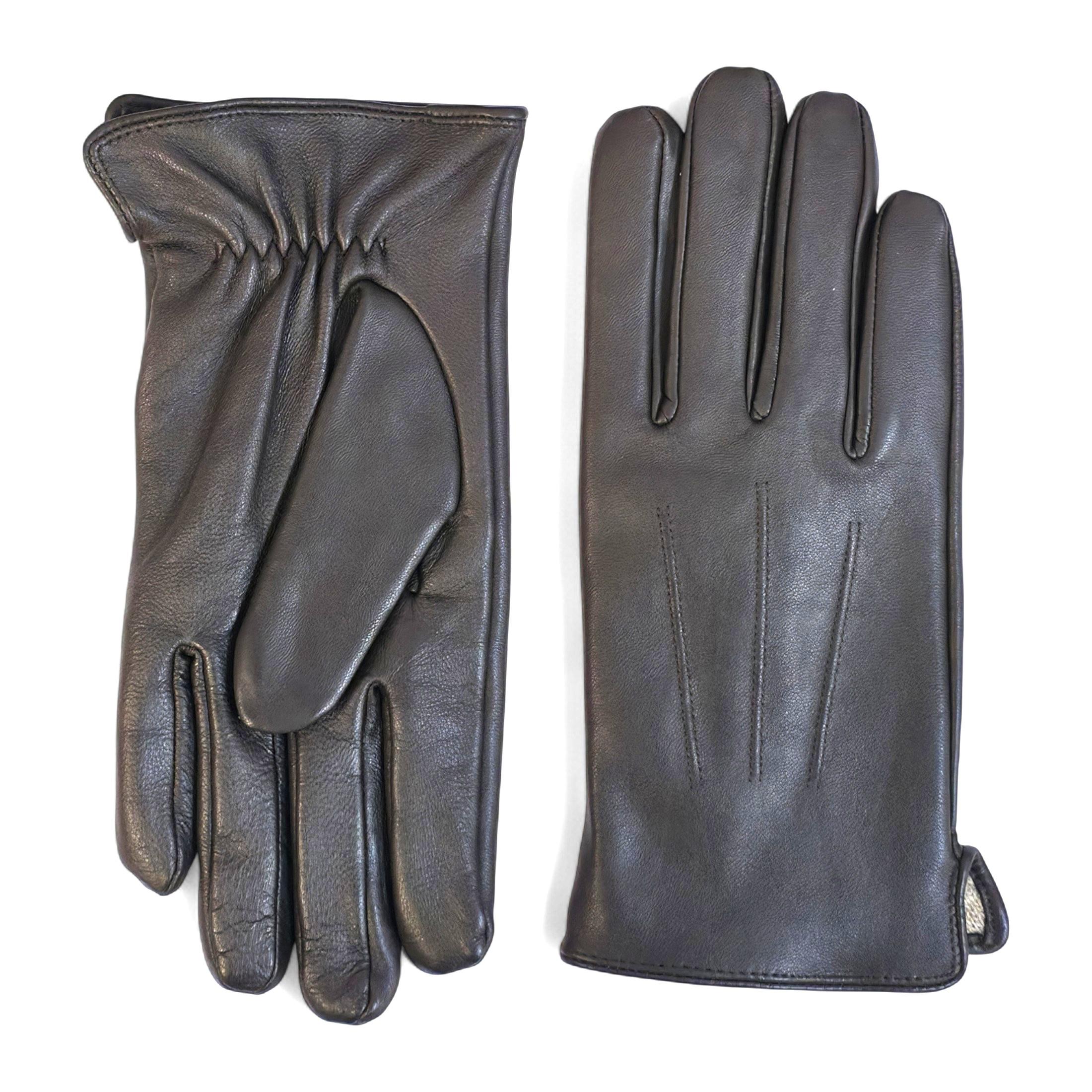 Herenhandschoenen van bruin Italiaans leer met warme wollen voering voor de winter, casual rijden