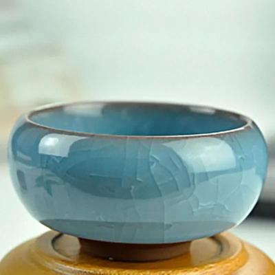 Uplift Essentials Handmade Ice Crack Ceramic Candlestick sky Blue