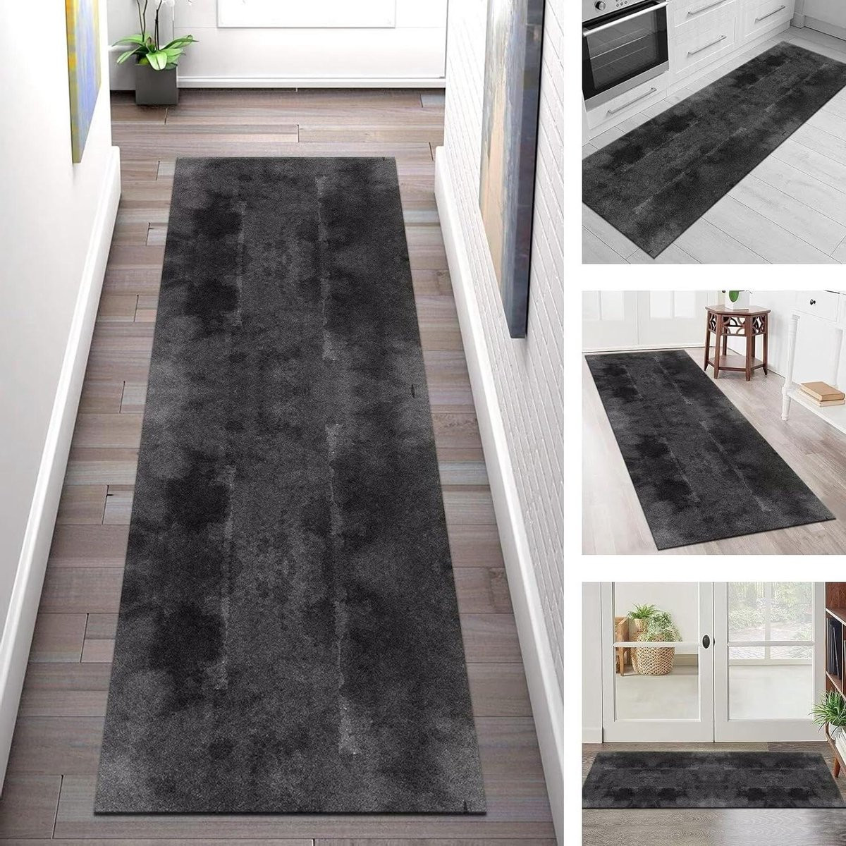 Karpet Runner Halve Loper Keuken - Zwart Antraciet - 70 x 180 cm