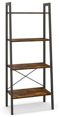 Costway 4-Tier Bookshelf with Metal Frame and Adjustable Foot Pads-Rustic Brown