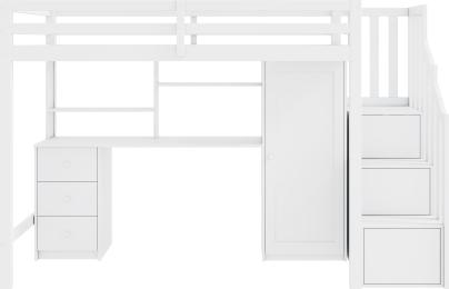 Etagenbett Kinderbett Einzelbett 90x200 cm ohne Matratze mit Schliessfaecher Tabelle mit Schubladen und Treppenschrank Schlafzimmermoebel