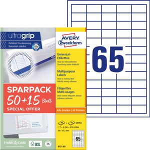 Zweckform Universaletiketten 6121-65, weiß, 38 x 21,2mm, 65 Blatt, 4.225 Stück