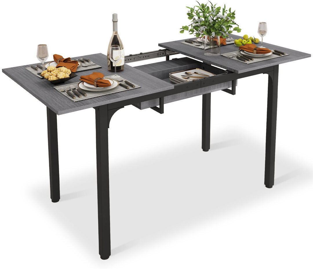 Borough Wharf Extendable Antke Dining Table With 110-150cm Tabletop, Kitchen Wood Desk With 4-8 Seats, Space Saving Grey 110-150cm