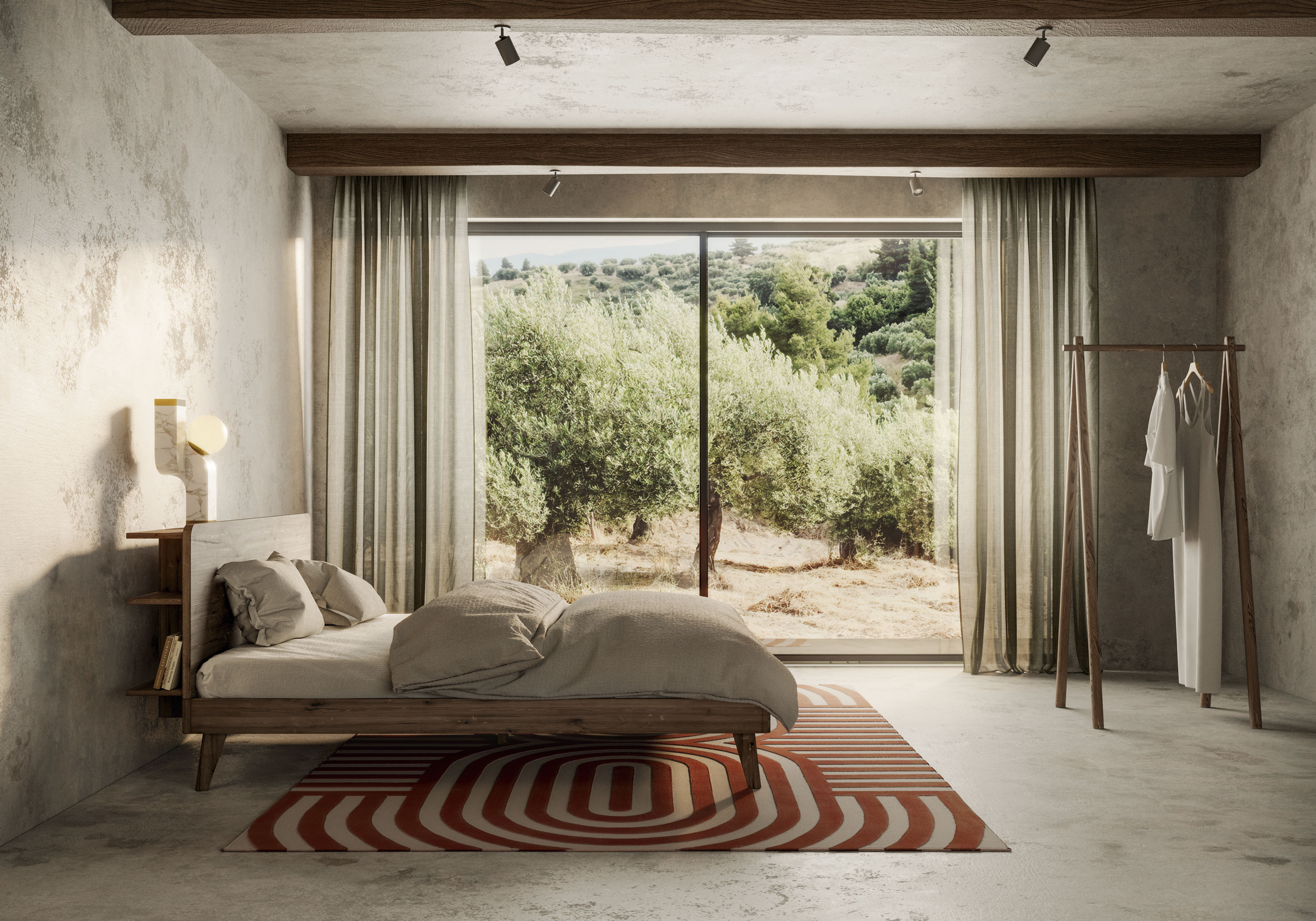 Bettgestell KARUP DESIGN "RETREAT BED", braun (carob braun lackiert), B:146cm H:93cm L:226cm, Betten, Bettgestell, aus Kiefer massiv mit Lattenrost, Kopfteil mit 3 Ablagen carob braun lackiert Liegefläche Länge B: 200cm x 140cm, Gestell Carob Brown lackie