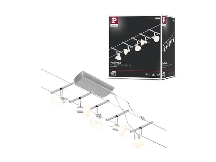 Paulmann 94448 CorDuo Seilsytem Set Sheela DC max. 5x10 Watt erweiterbar Chrom matt Drahtseil Kunststoff GU5,3 Drahtseilsystem ohne Leuchtmittel