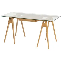 Arco Schreibtisch mit Glasplatte, helle Eiche