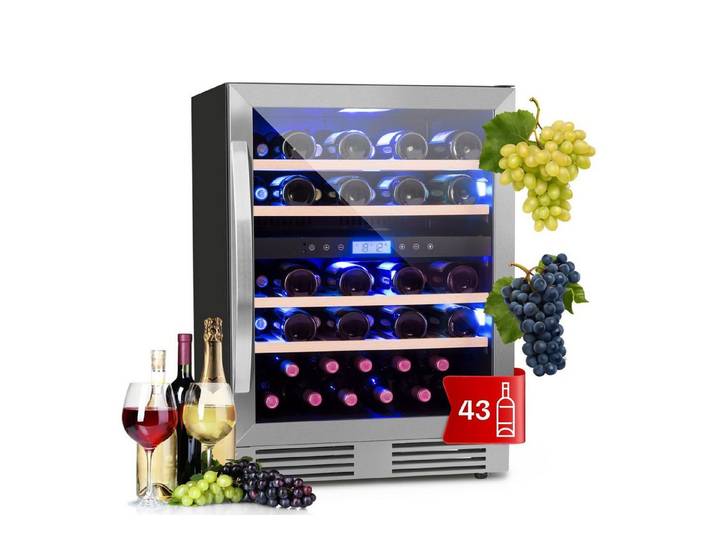 Klarstein Weinkühlschrank Vinovilla Duo43, für 43 Standardflaschen á 0,75l,2 Zonen Wein Flaschenkühlschrank Weintemperierschrank Weinschrank