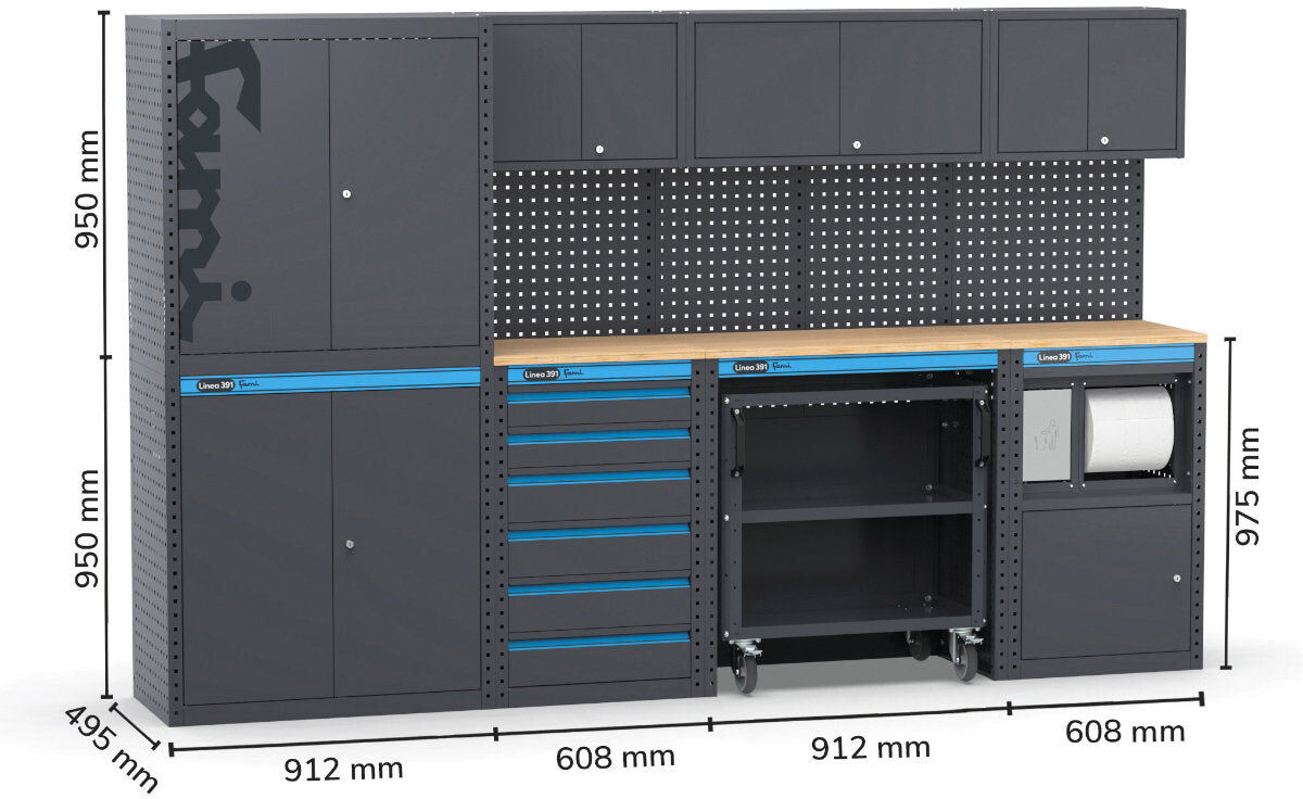 Fami Garage 391 G15 Arredamento per officina 3 metri con piano in legno