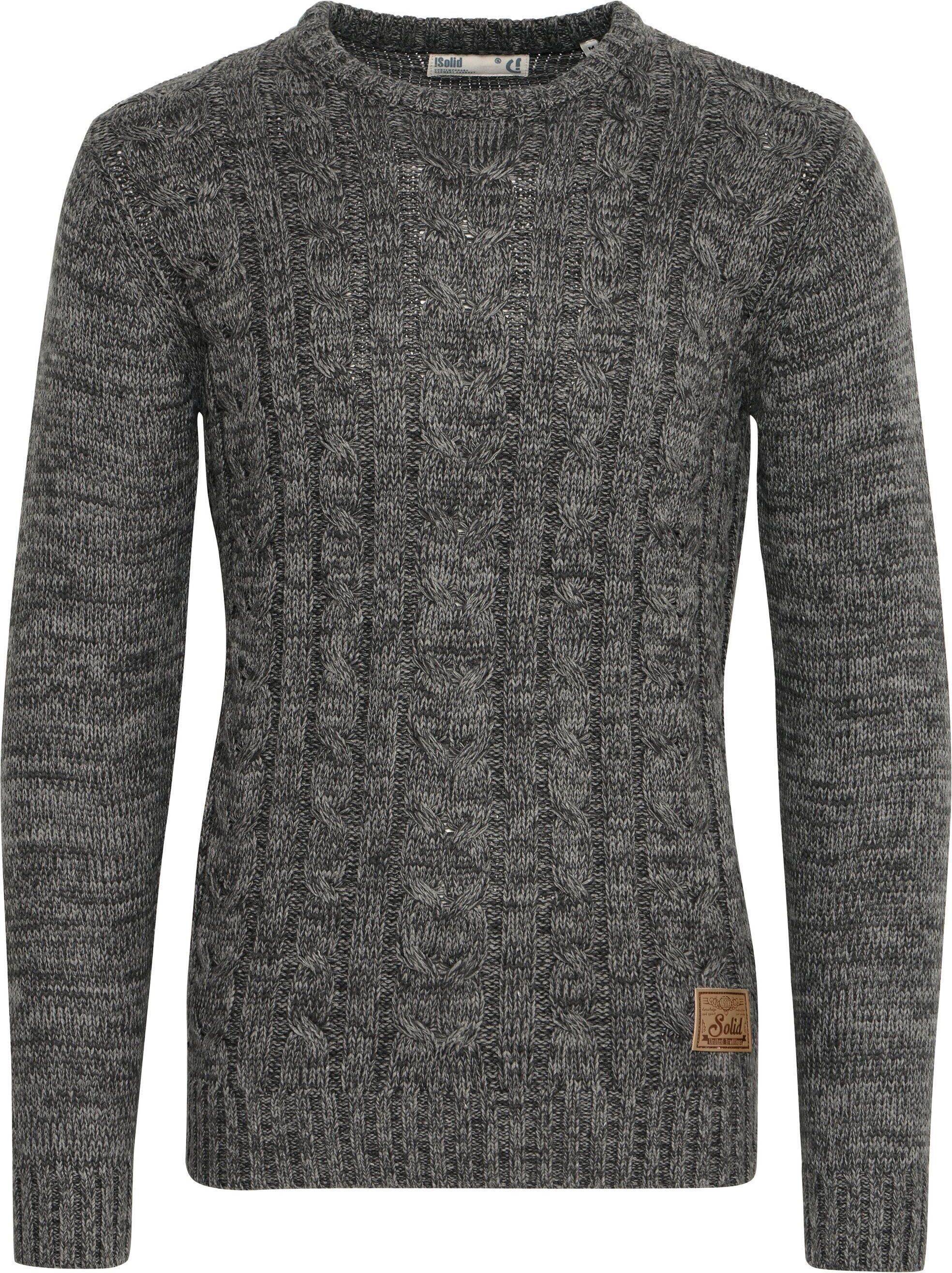 !solid Strickfleece-Pullover SOLID "Strickpullover SDPhilemon", Herren, Gr. S, grau (dunkelgrau), Obermaterial: 100% Baumwolle CO., Pullover Strickfleece-Pullover