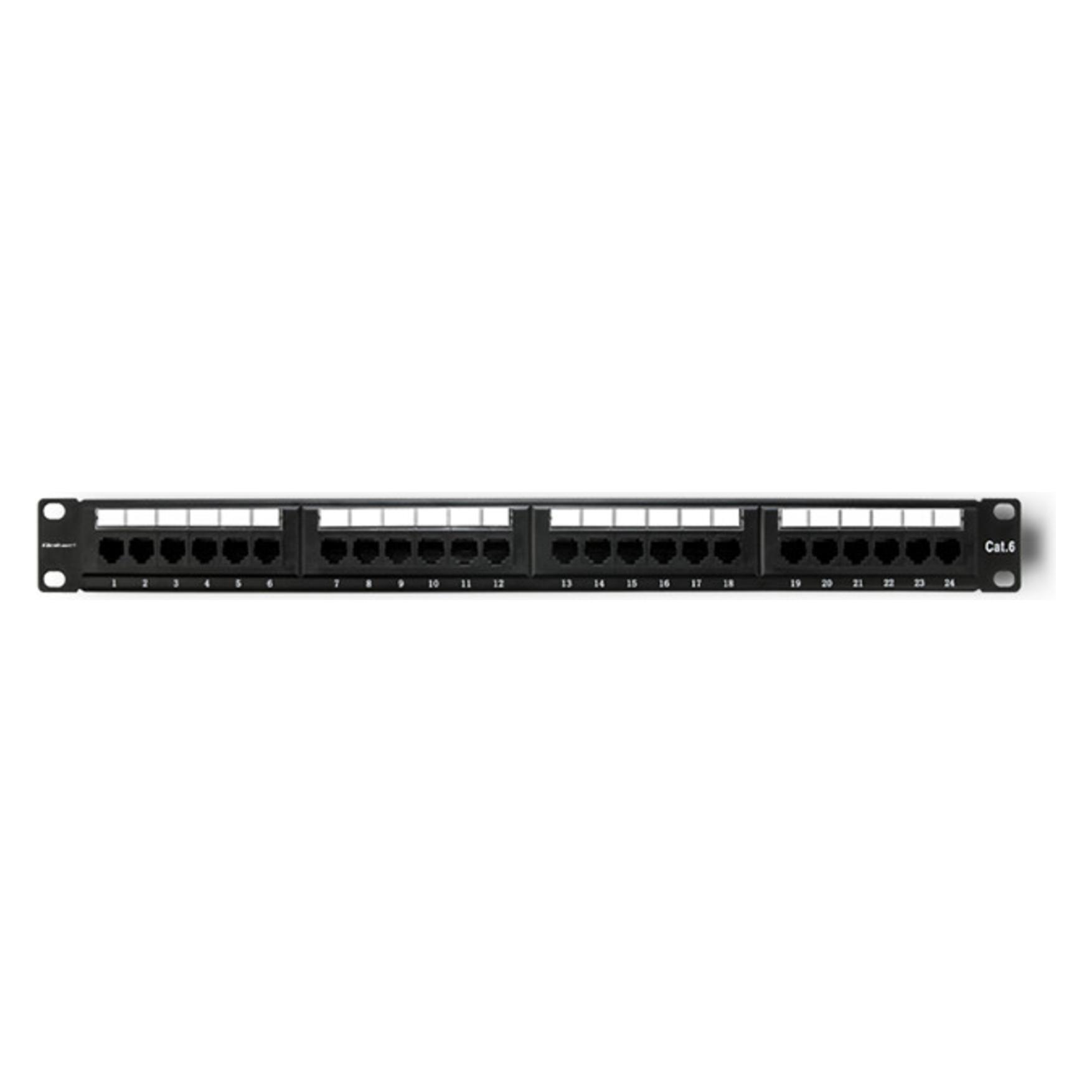 Qoltec 54474 Patchpanel RACK 24 Anschlüsse Cat 6 UTP Schwarz (54474)