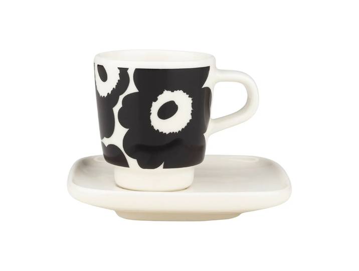 Marimekko Unikko espresso kopje met schotel 2-delig Black-white