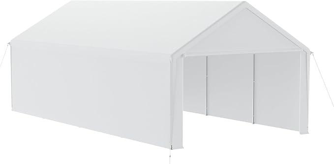 Zeltgarage Große Carport Garagenzelt Autoüberdachung Garagenüberdachung Lagerzelt UV-beständig Wasserdicht Unterstand mit Roll-up-Fenster (4x8 m, Weiß)