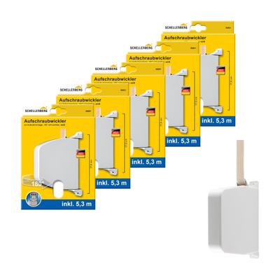Aufputz-Gurtwickler SCHELLENBERG "Aufschraubwickler für das Rollladensystem Maxi", weiß, 5 Stk., Gurtwickler, schwenkbar, mit vormontiertem Rollladengurtband, weiß oder braun
