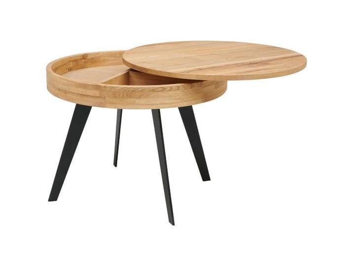 Livetastic Couchtisch, Natur, Schwarz, Holz, Metall, Eiche, furniert, Sperrholz, rund, konisch, 56 cm, Stauraum, Wohnzimmer, Wohnzimmertische, Couchtische, Couchtische mit Stauraum