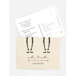 Antwortkarten Hochzeit selbst gestalten mit Spruch und Fotos im Onlinedesigner bei Meine-Kartenmanufaktur.de
