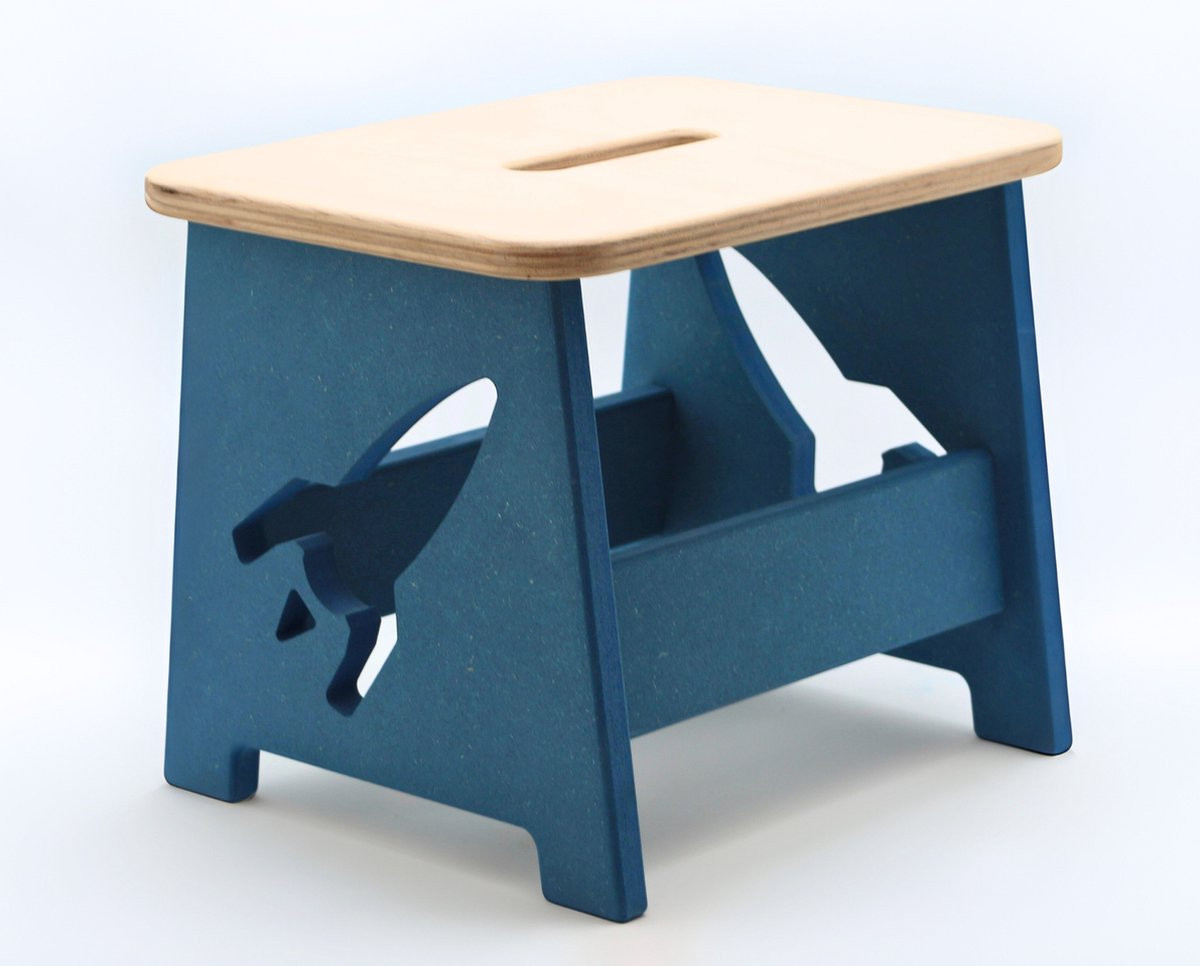 TieWood Houten kinderkruk en opstapje - Blauw - Raket