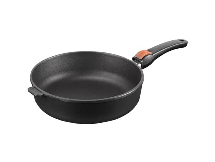SKK große XL Guss Hochrand-Bratpfanne Ø 32 cm - induktionsgeeignet - Antihaft beschichtete Schmor-Pfanne & abnehmbaren Stiel - Made in Germany