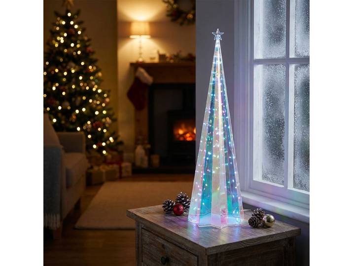 Regenbogen-Pyramide mit sternförmigem Sockel, 40 Micro-LEDs, 13 x 13 x 40 cm