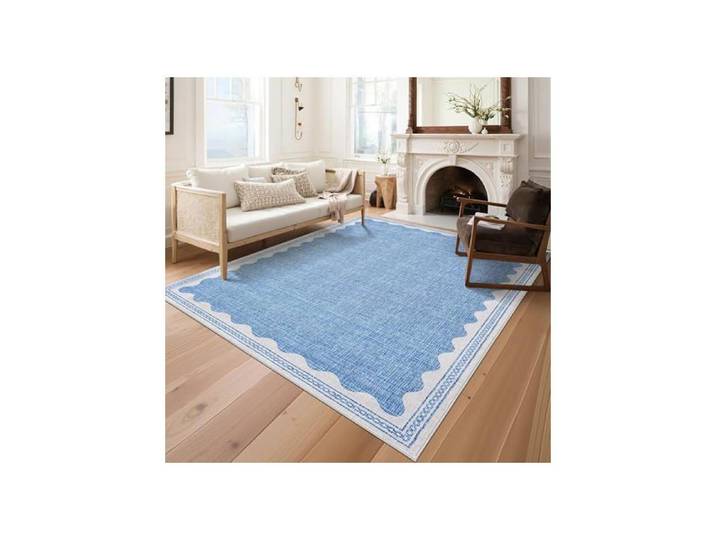 Tapis Moderne - LUNSY - Tapis lavable pour salon à poils courts - Bleu - 160 x 230 cm