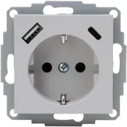 Kopp 297234007 HK07 - Schutzkontakt-Steckdose, USB A/C Anschluss, Farbe: grau matt
