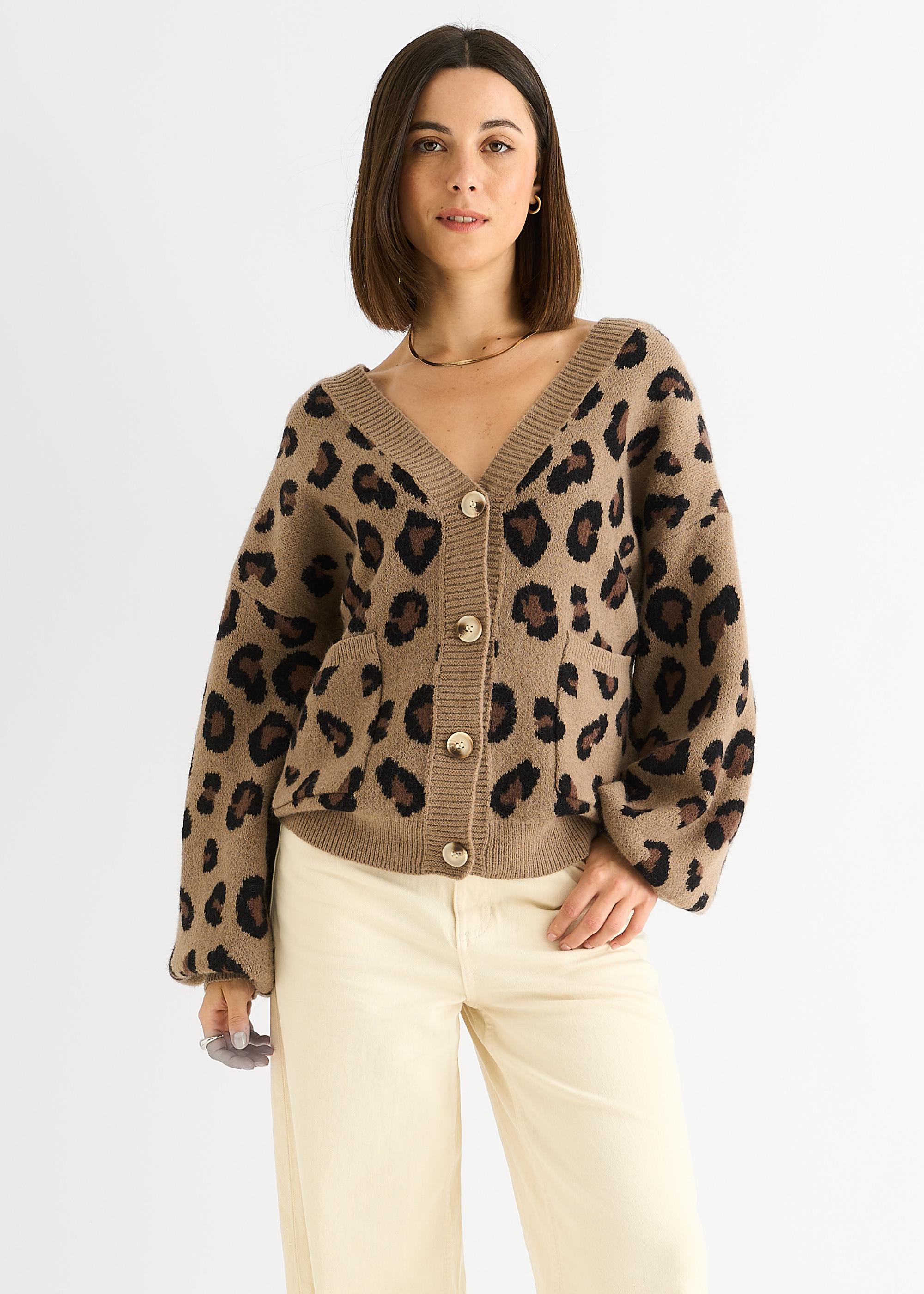 Camel Tierdruck Strickjacke kurz